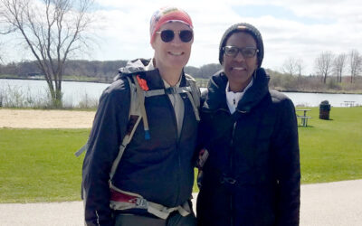 Executive Director Danny Bobrow hiking with the newest Climb For A Cause 2025 Event Participant Caryn Curry of Chicago, IL